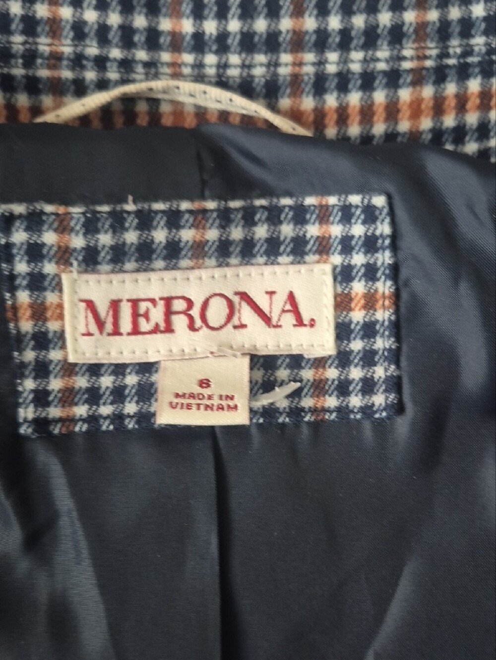 Merona Navy and Tan Checked Single-Button Blazer - Picture 4 of 4